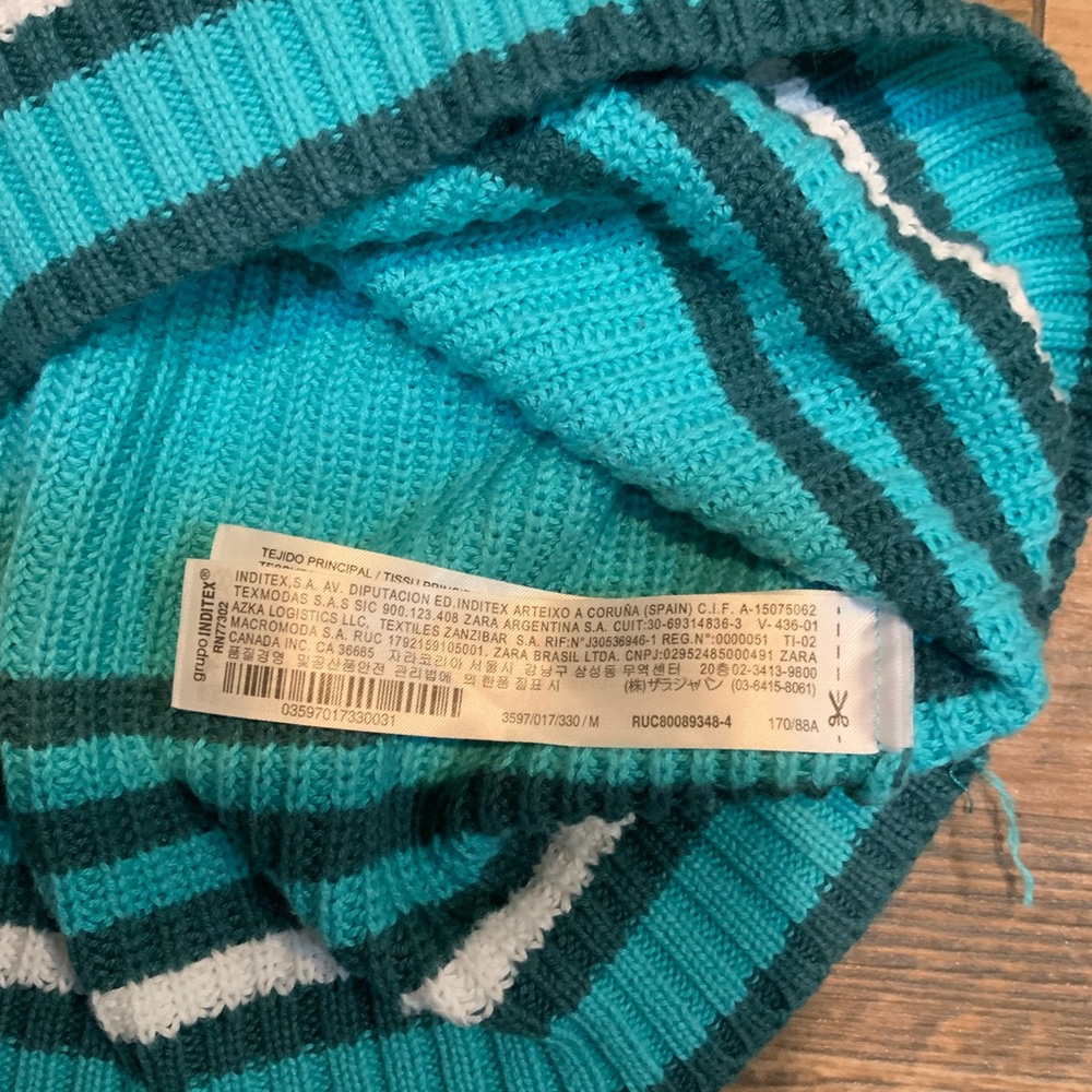 Zara Women’s Medium Block Striped Crochet Halter Crop Tank Top-Teal white Orange - Picture 6 of 10